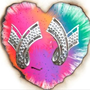 Vintage Emmons Silvertone Dotted Abstract Clip On Earrings